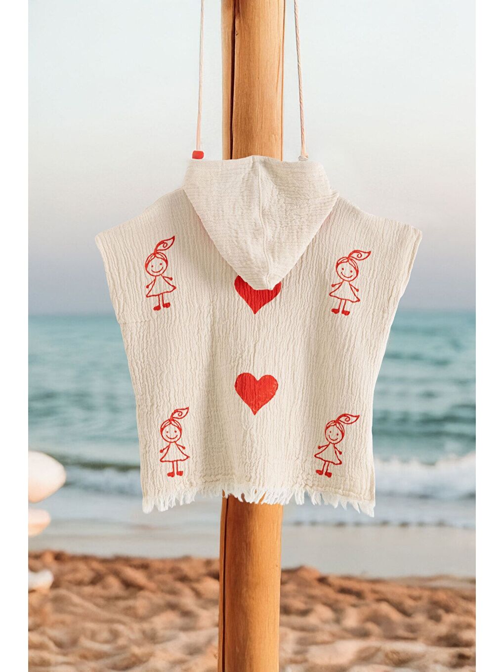 Ekru Organik %100 Pamuk Müslin Çocuk Panço - Lovely-1