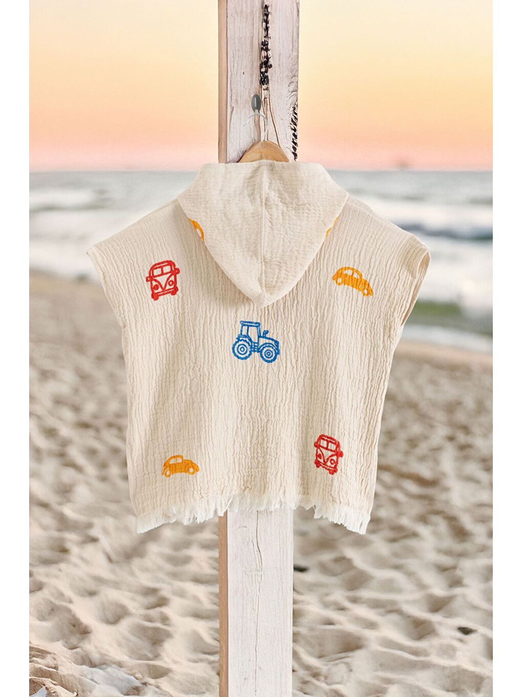 Ekru Organik %100 Pamuk Müslin Çocuk Panço - Trafik-1