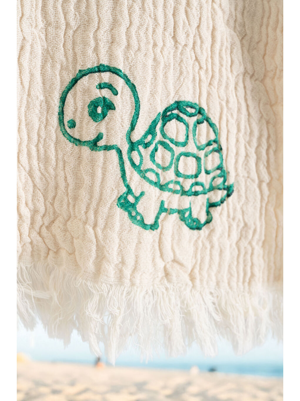 Ekru Organik %100 Pamuk Müslin Çocuk Panço - Kaplu-5