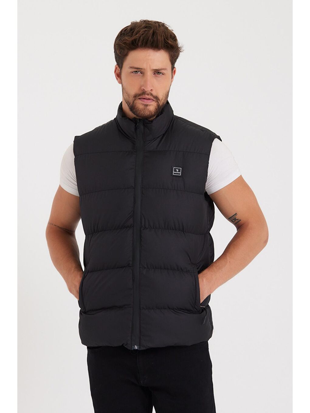 Erkek Siyah Elyaf Dolumlu Rahat Kalıp Yelek-1