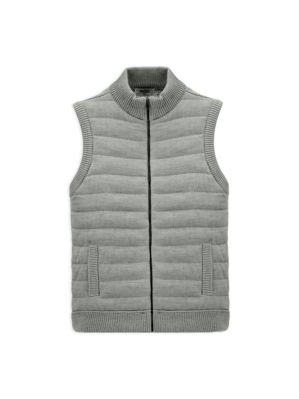 Gri Desenli Fermuarlı Triko Yelek-6