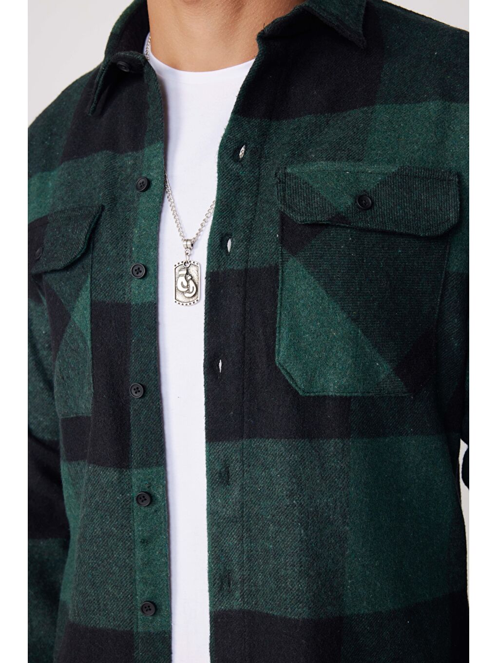 Karışık Slim Fit Büyük Kareli Çift Cepli Oduncu Erkek Gömlek-3