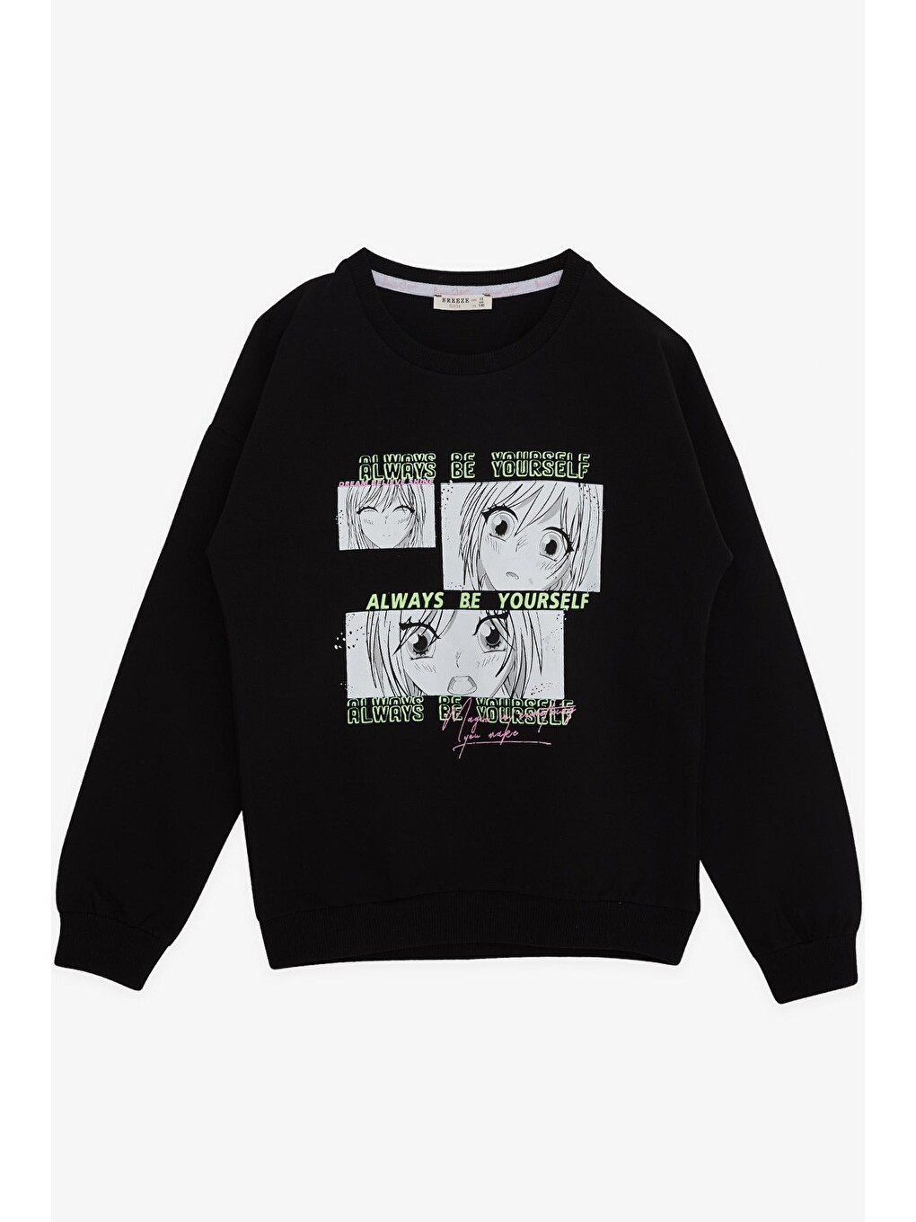 Kız Çocuk Sweatshirt Şaşkın Kız Baskılı Siyah (9-14 Yaş)