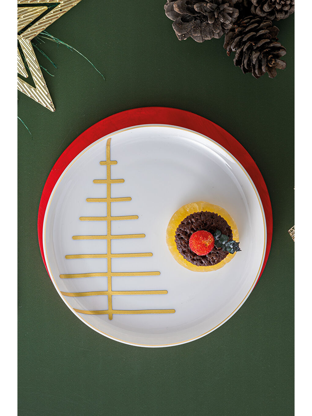 Beyaz Starlight Fine Bone New Year Yılbaşı Pasta Tabağı Gold 21 cm