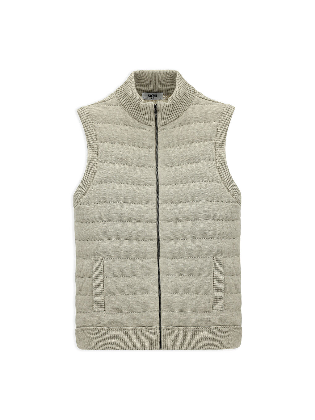 Kahverengi Desenli Fermuarlı Triko Yelek