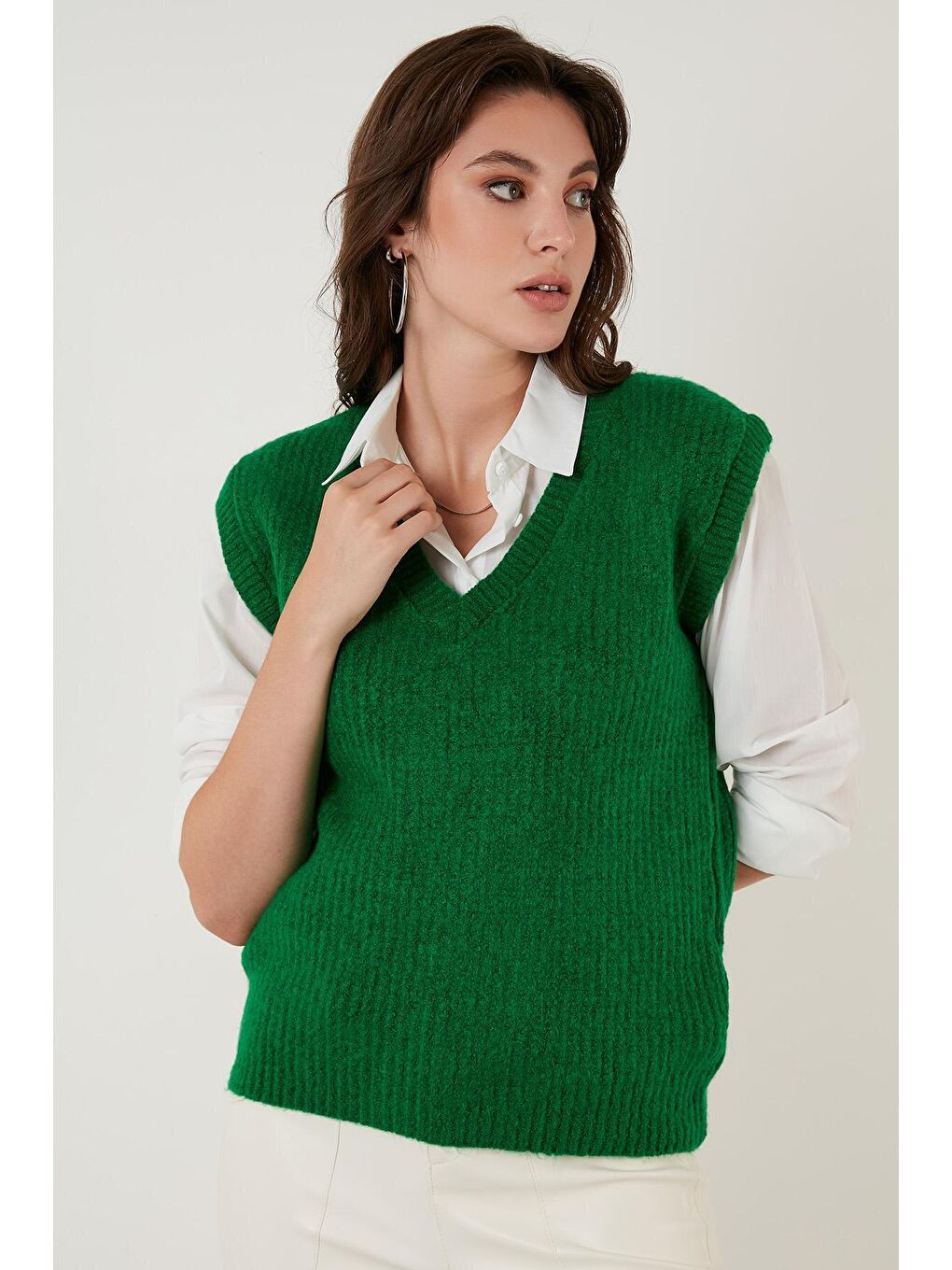 Yeşil V Yaka Örme Triko Süveter 4616105