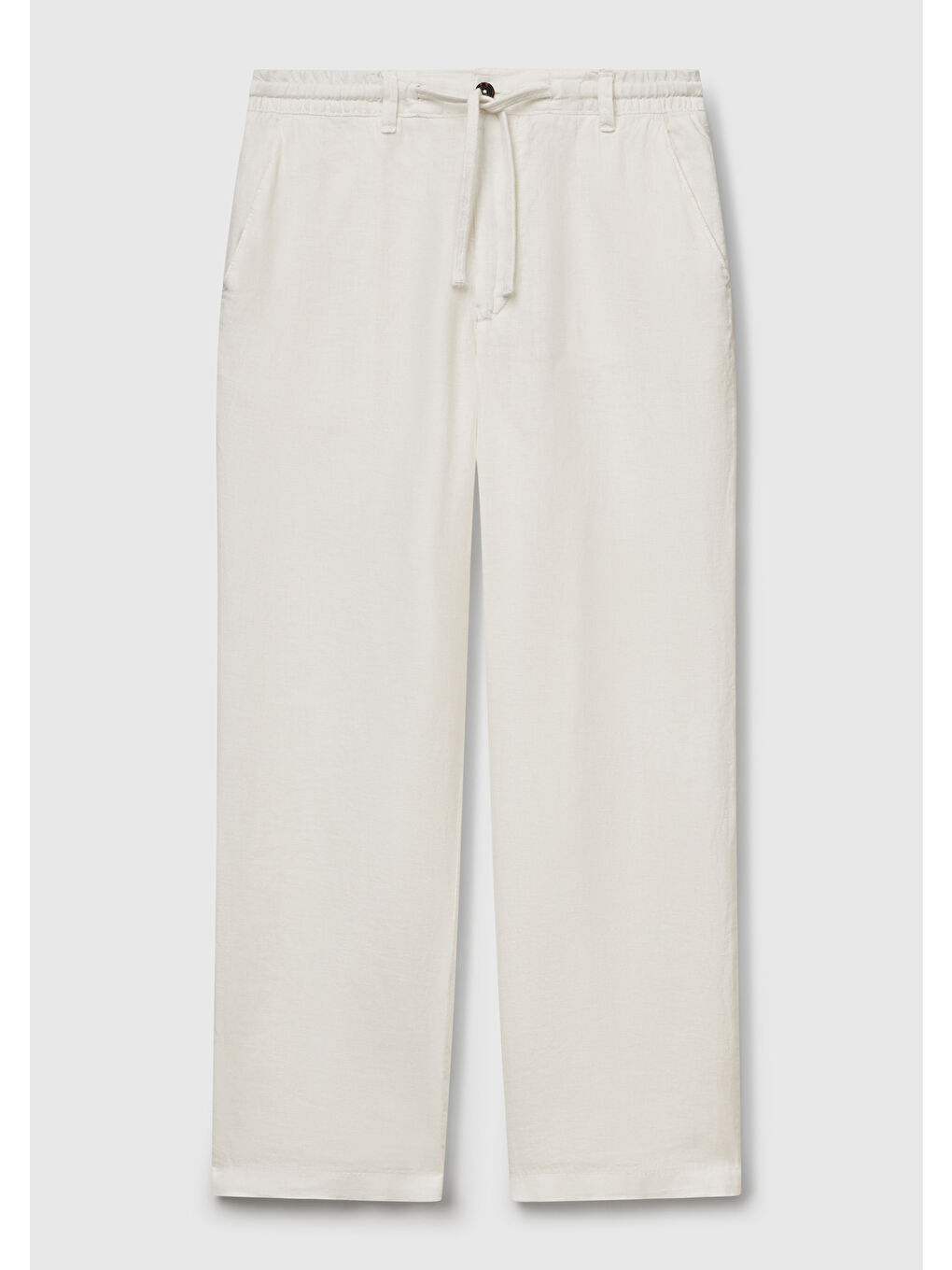 Ekru Krem %100 Keten Beli İpli Erkek Pantolon-1