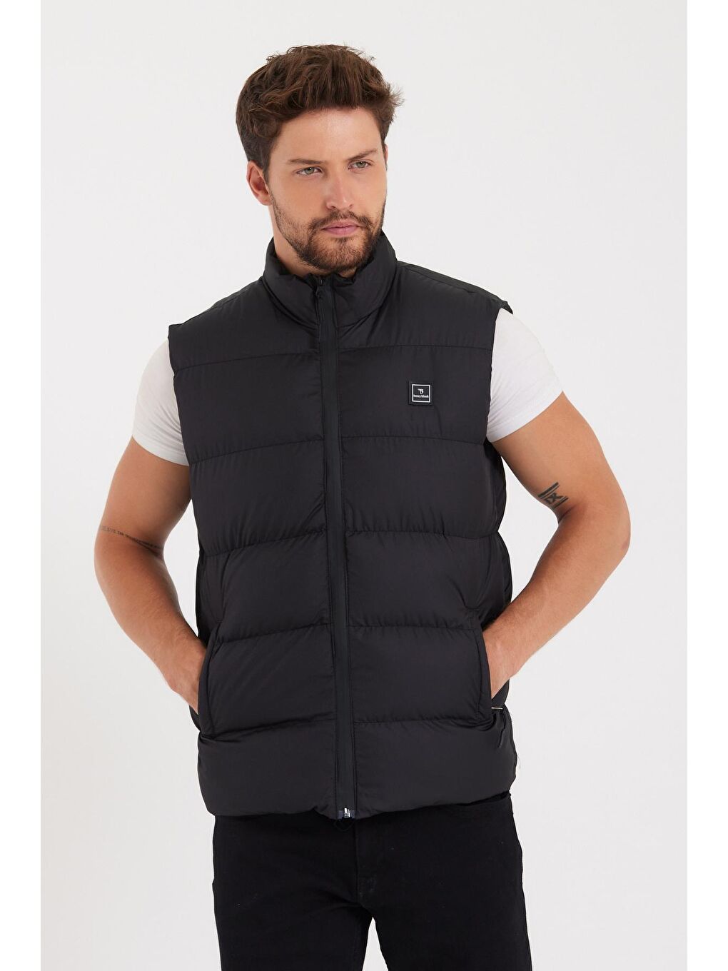 Erkek Siyah Elyaf Dolumlu Rahat Kalıp Yelek-4