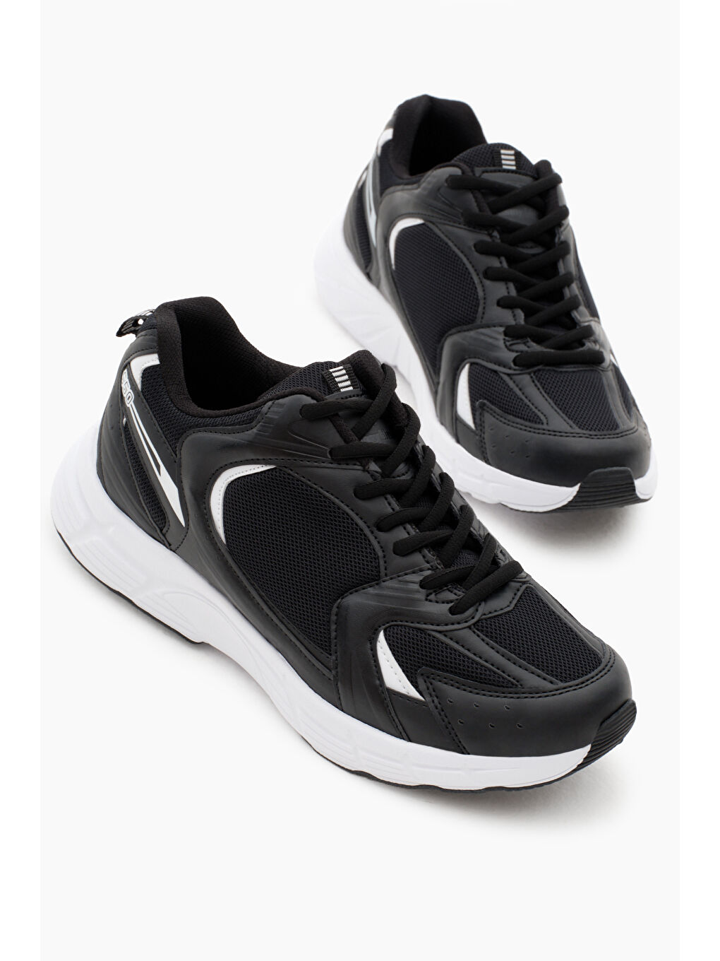 Unisex Siyah File Rahat Kalıp Faylon Taban Bağcıklı Spor Ayakkabı-1
