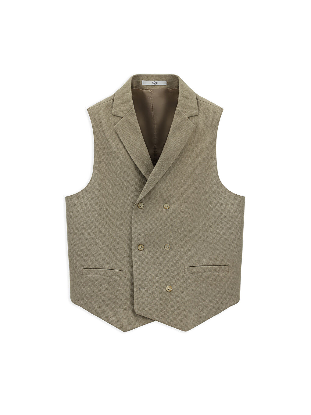 Bej Slim Fit Dar Kesim Desenli Klasik Kruvaze Yelek