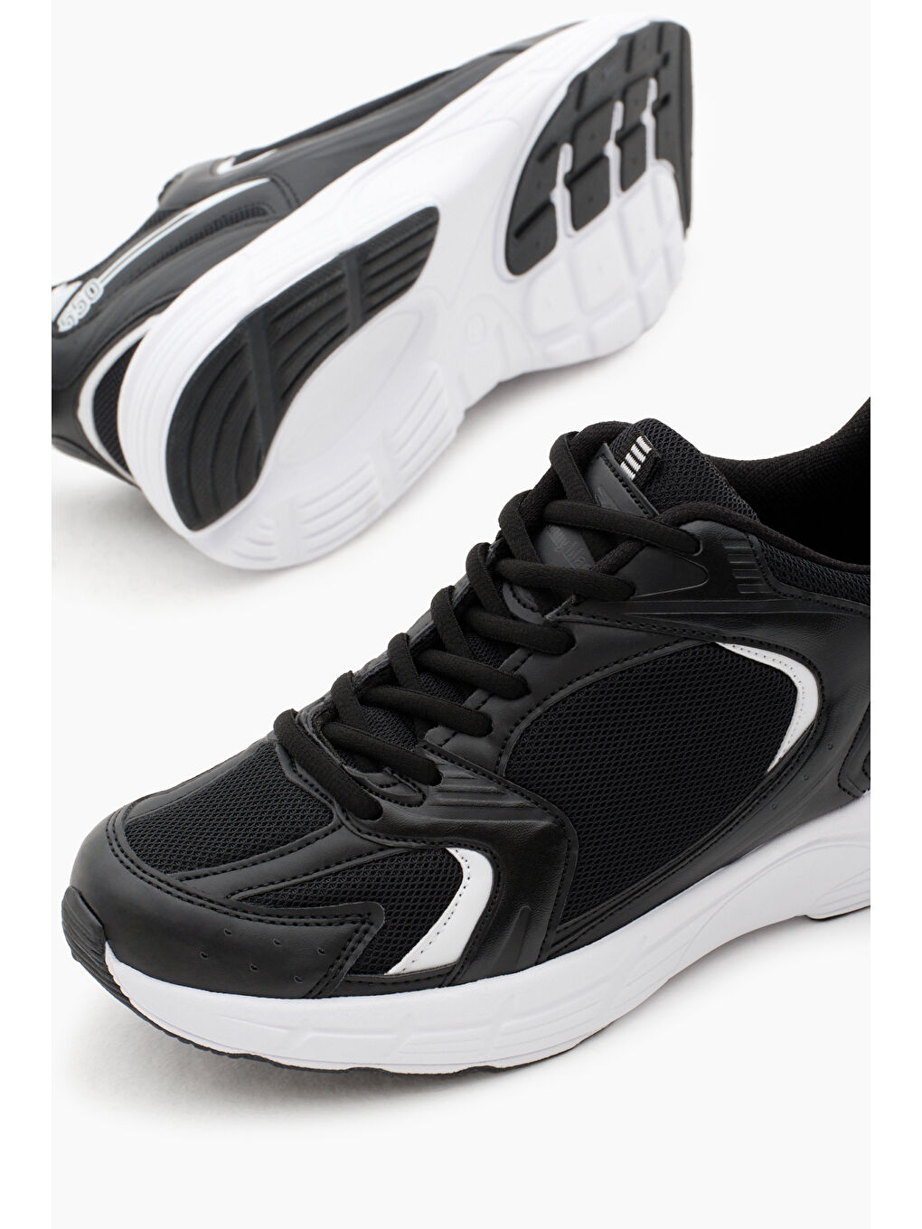 Unisex Siyah File Rahat Kalıp Faylon Taban Bağcıklı Spor Ayakkabı-3