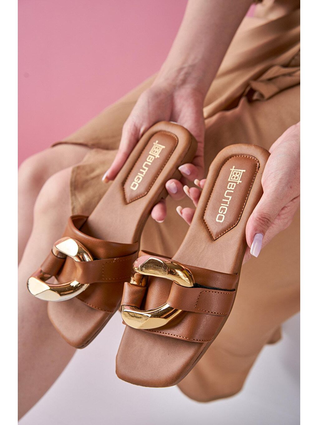 Kahverengi JANE 2FX Taba Kadın Terlik-1