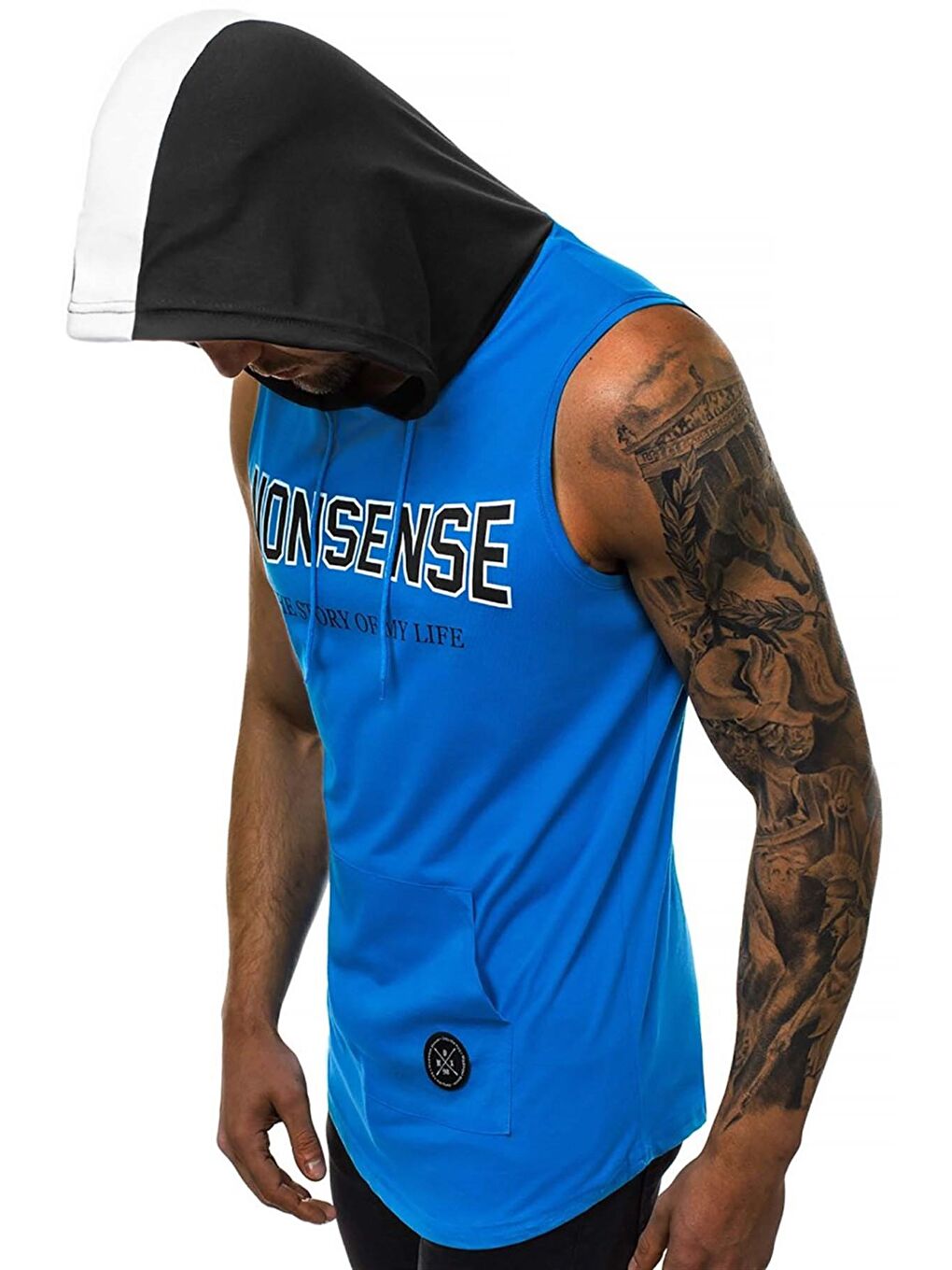 Kapüşonlu Kolsuz Tişört Mavi 2882-2