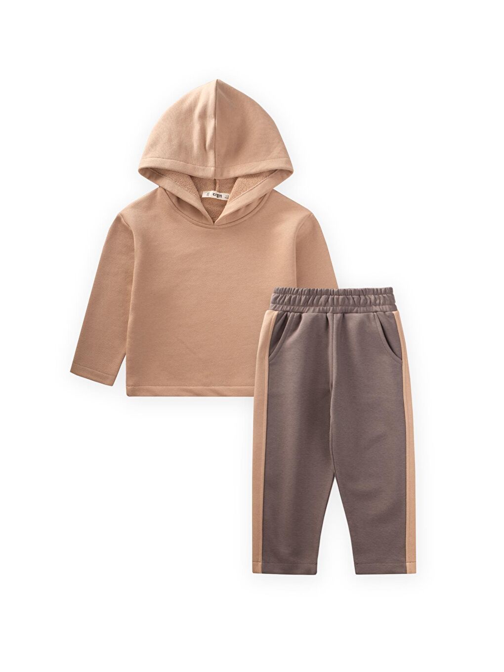 Kapüşonlu Sweatshirt Takım 1-8 Yaş Bej,Vizon
