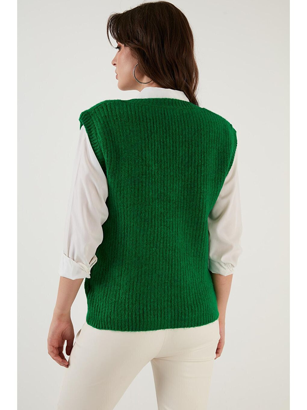 Yeşil V Yaka Örme Triko Süveter 4616105-3
