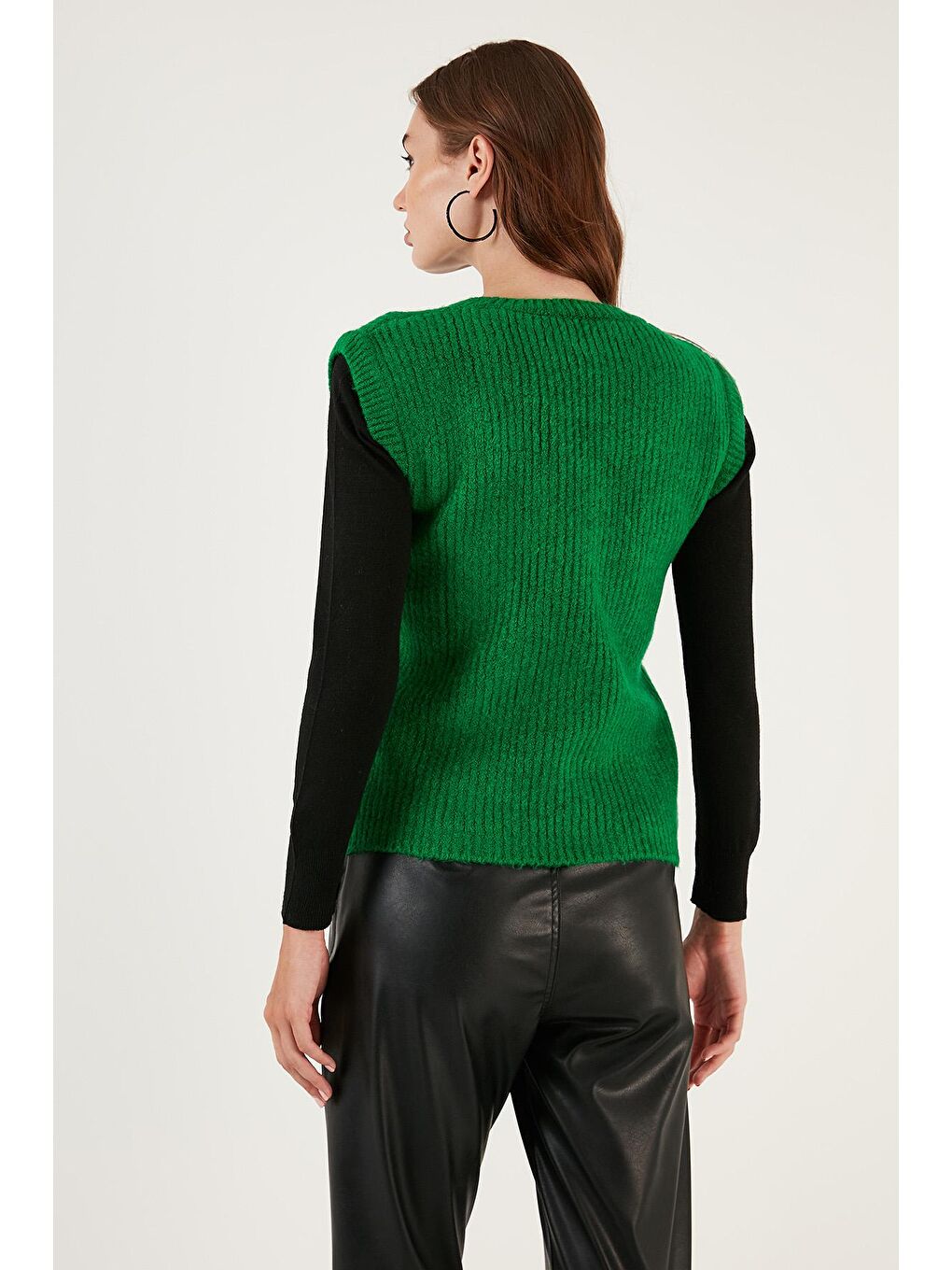 Yeşil V Yaka Örme Triko Süveter 4616105-4