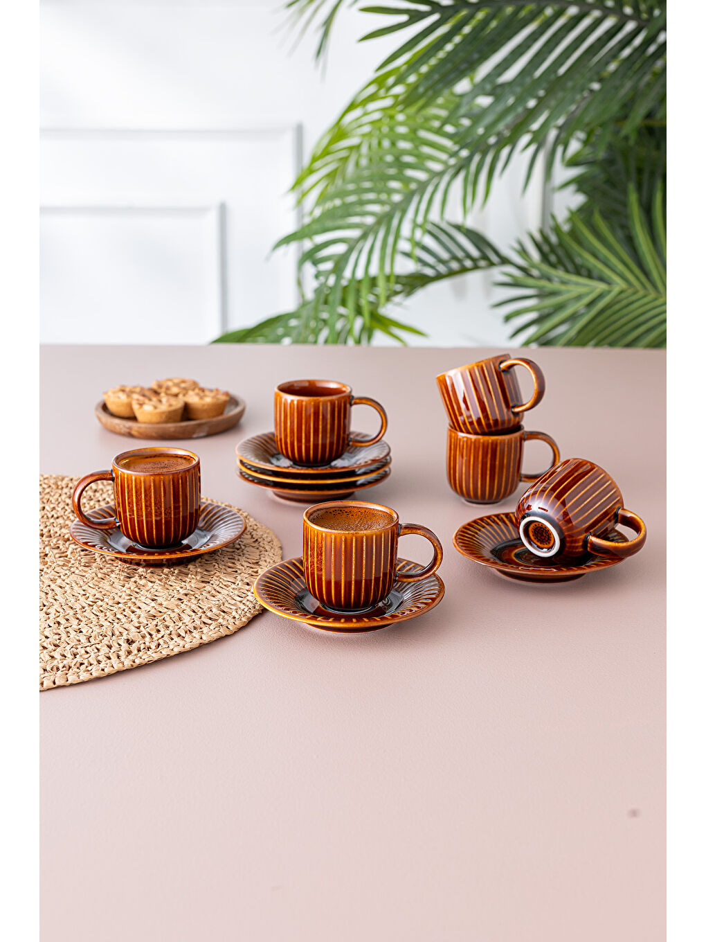 Lev 6 Kişilik Kahve Fincan Takımı Kahverengi 90 ml
