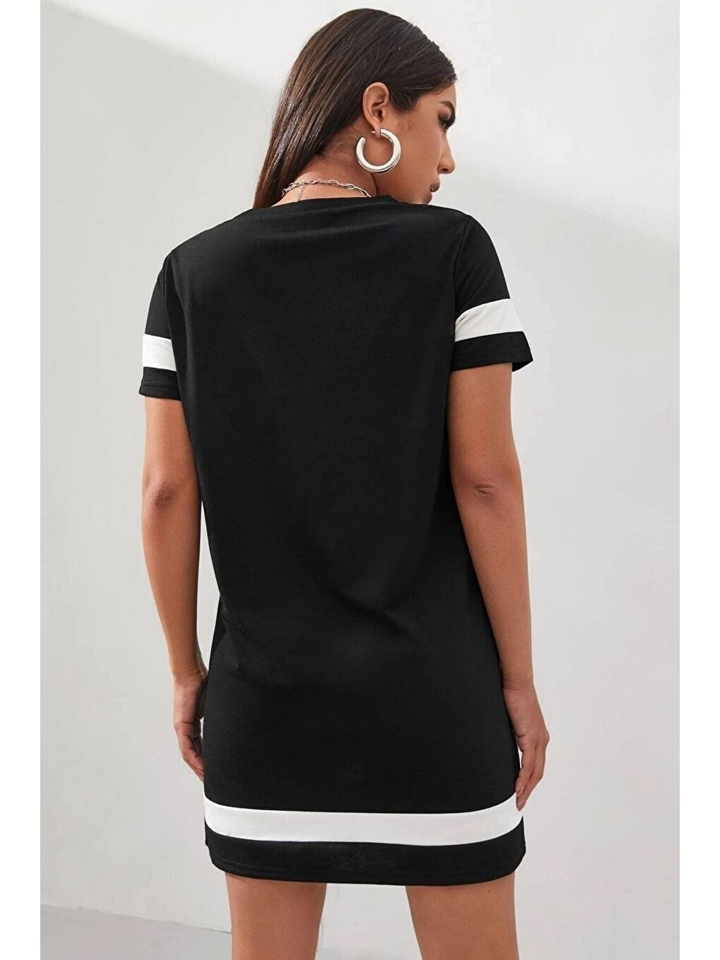 Kadın Siyah Moment 96 Baskılı Tişört Elbise-1