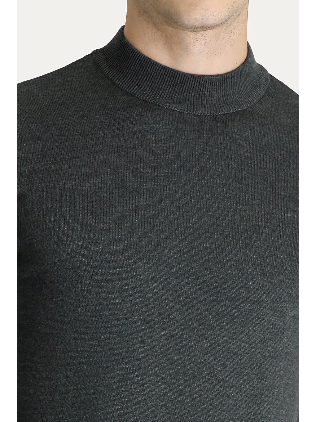 Antrasit Bato Yaka Regular Fit Pamuklu Triko Büyük Beden Kazak-3