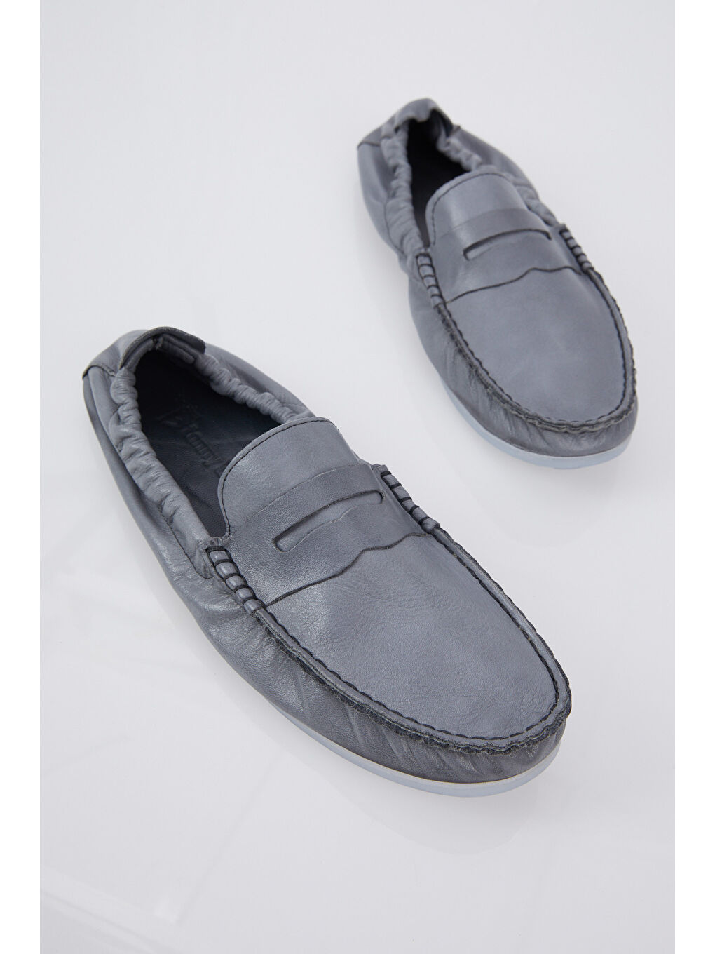 Erkek Gri Arkası Lastikli Rahat Kalıp Hakiki Deri Loafer-1