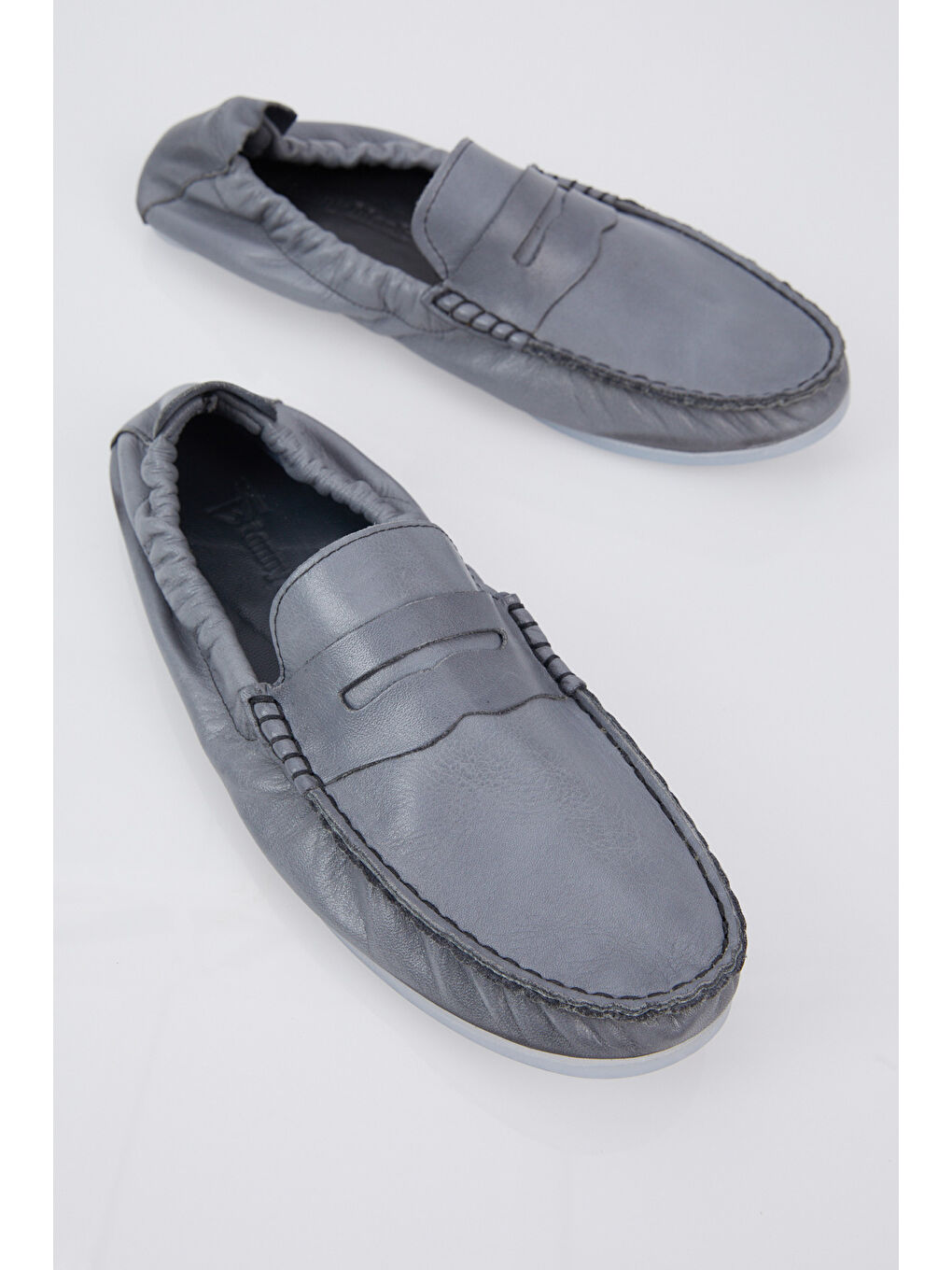 Erkek Gri Arkası Lastikli Rahat Kalıp Hakiki Deri Loafer-2
