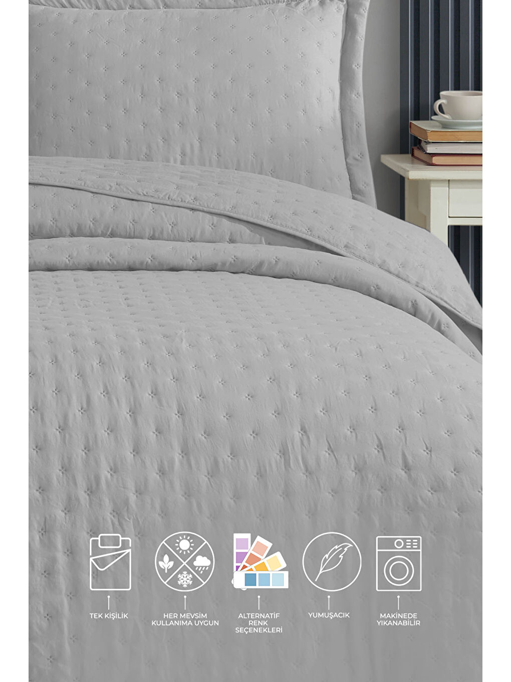 Yatak Örtüsü Helena Tek Kişilik 2 Parça (180x240 cm) Gri-1