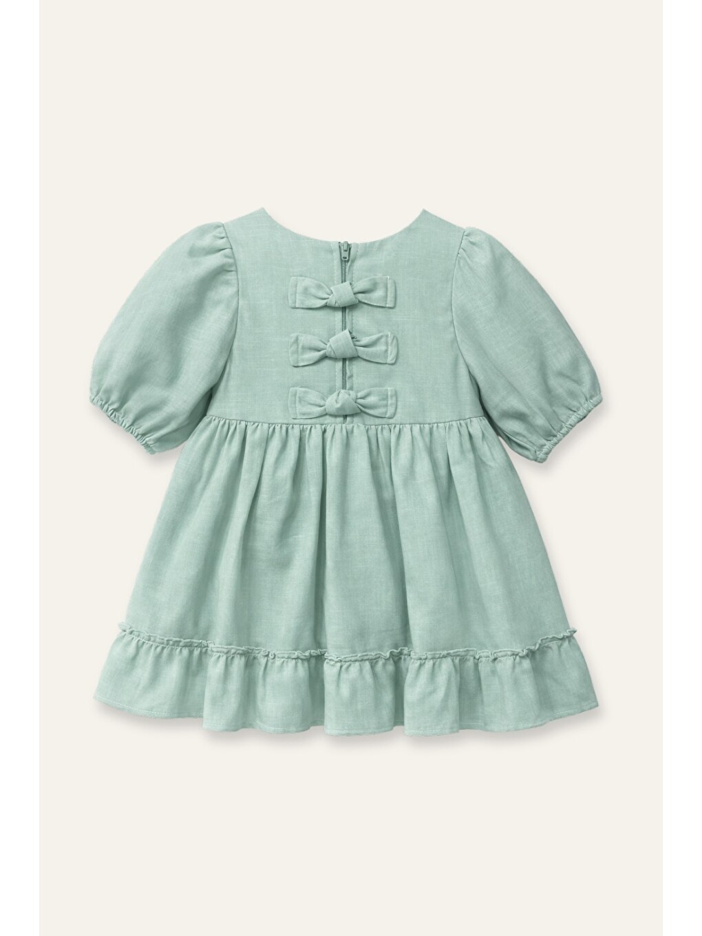 Yeşil Kız Çocuk Fiyonklu Elbise - Mint-1
