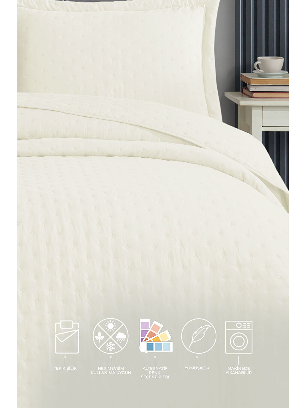 Ekru Yatak Örtüsü Helena Tek Kişilik 2 Parça (180x240 cm) Krem-1