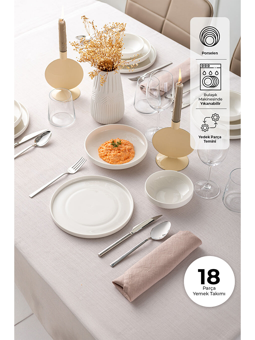 Beyaz Akis 18 Parça 6 Kişilik Yemek Takımı