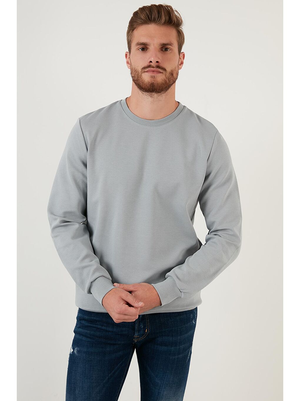 Gri Regular Fit Bisiklet Yaka Pamuklu Sweat 5905337-1