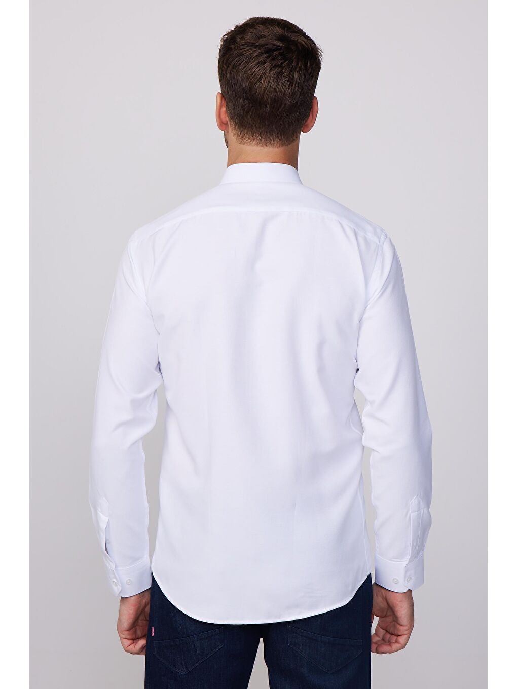 Modern Slim Fit Pamuklu Kolay Ütü Armürlü Beyaz Erkek Gömlek-4