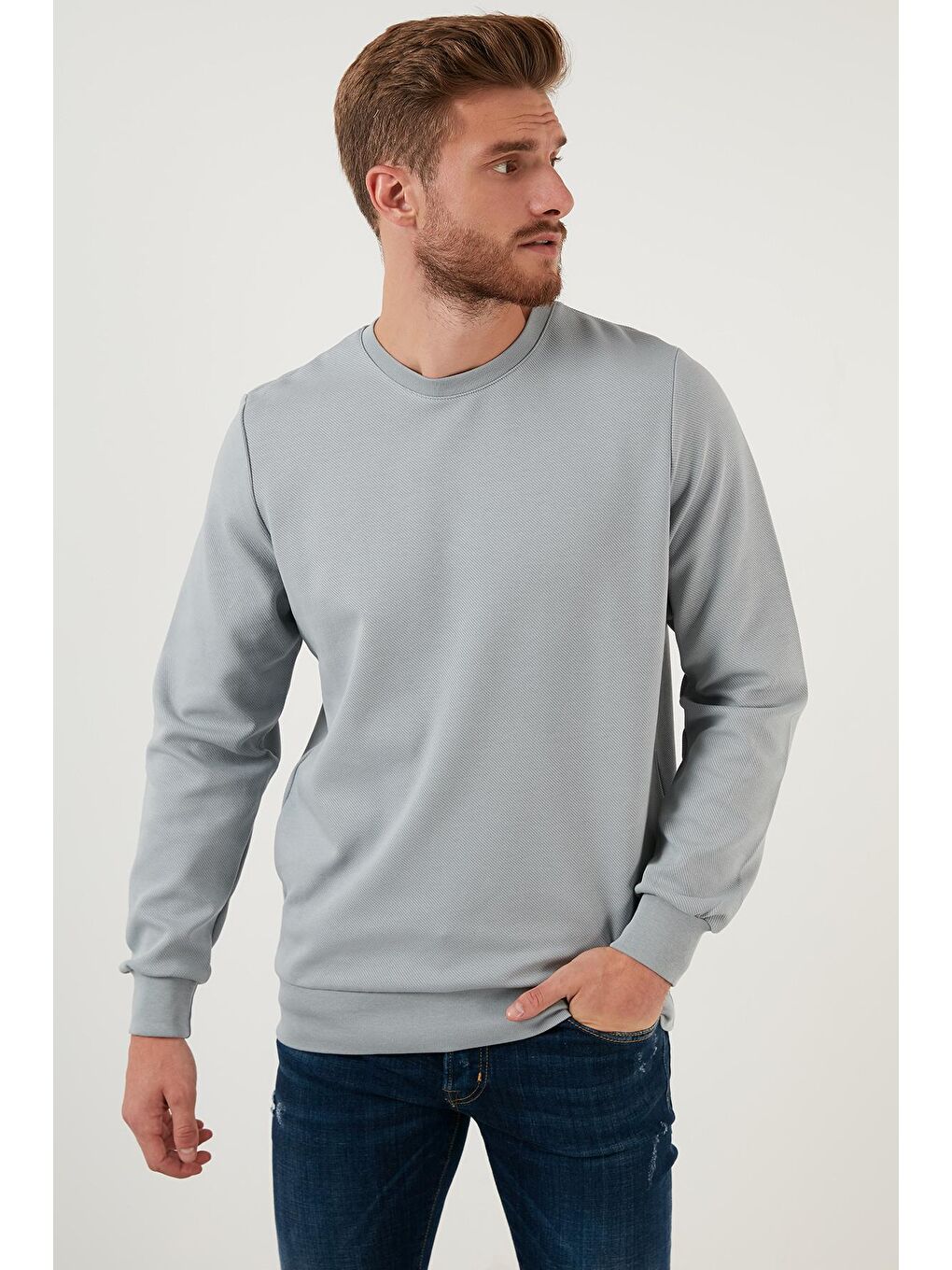 Gri Regular Fit Bisiklet Yaka Pamuklu Sweat 5905337-2