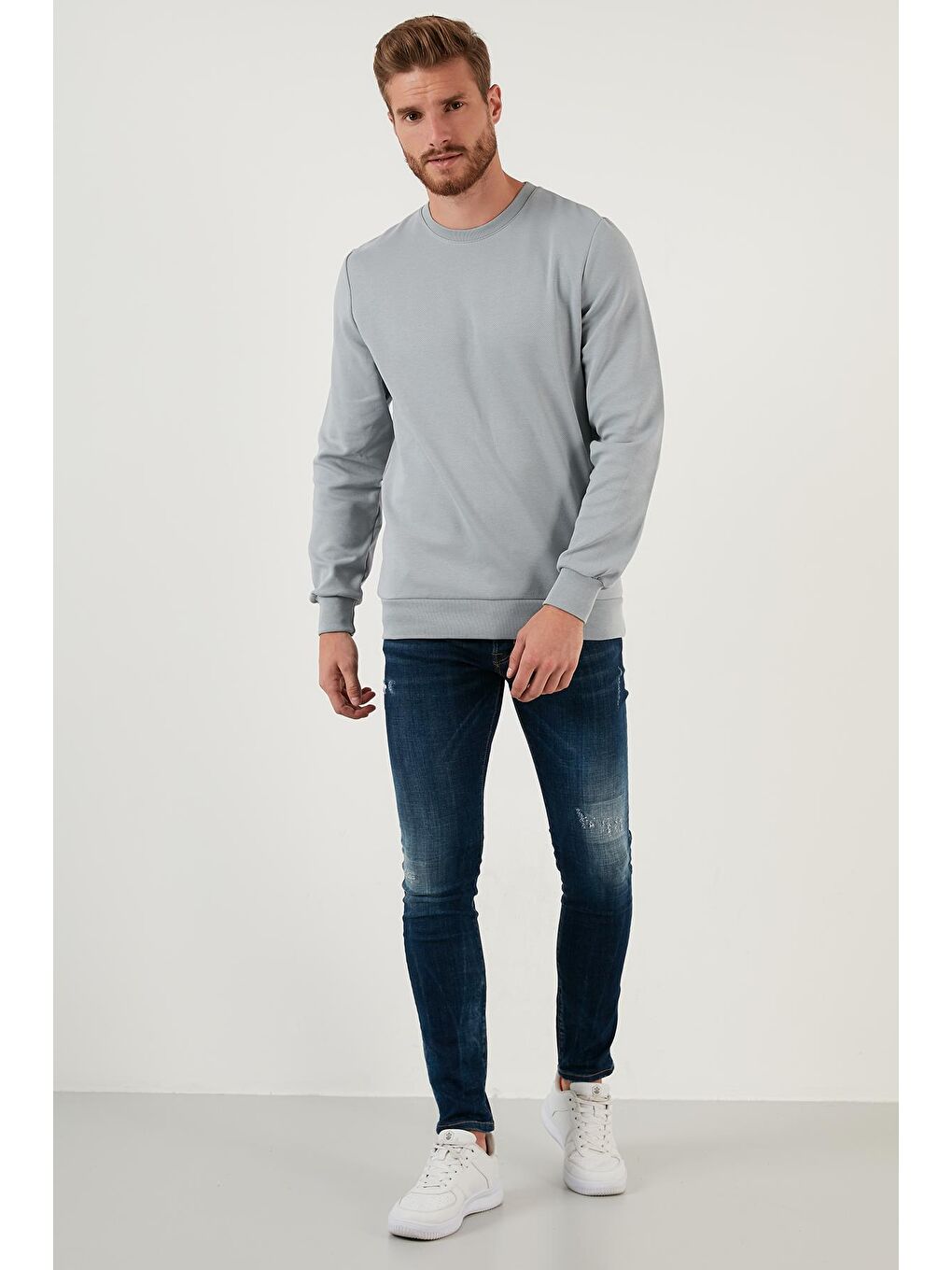 Gri Regular Fit Bisiklet Yaka Pamuklu Sweat 5905337-3