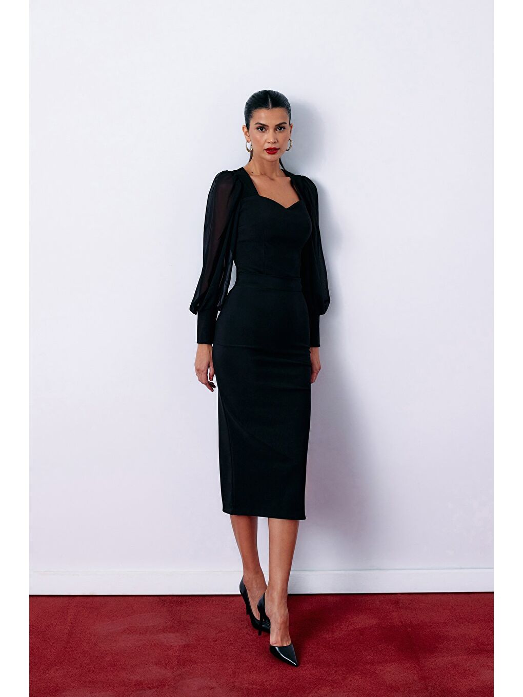 Balon Kol Crop Bluz - Siyah