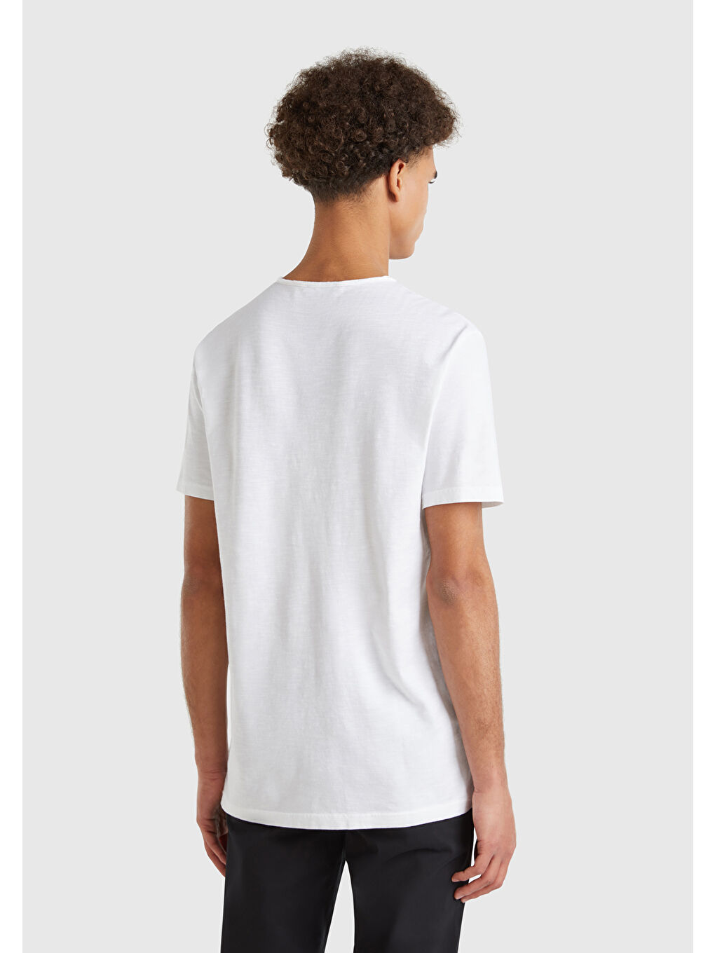 Erkek Beyaz V Yaka Slub Tişört-1