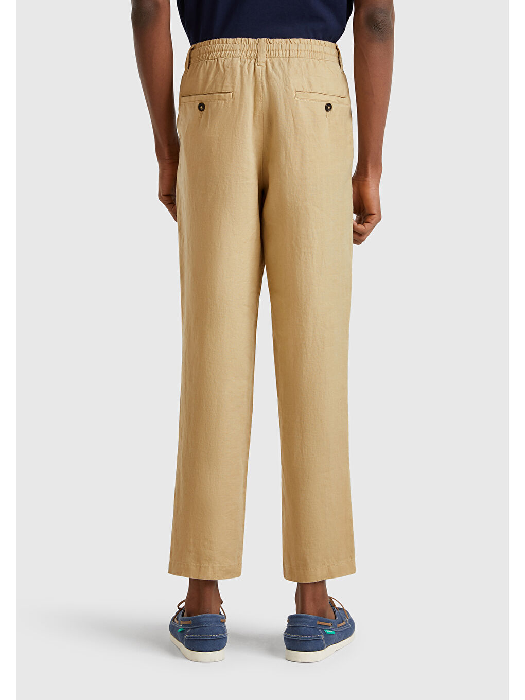 Bej Taş %100 Keten Beli İpli Erkek Pantolon-1