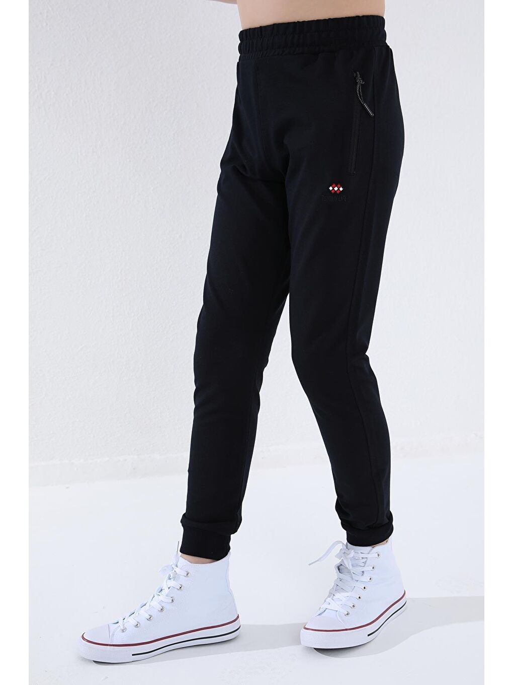 Lacivert Erkek Çocuk Jogger Fermuarlı Cep Standart Kalıp Manşetli Eşofman Alt - 64042-1