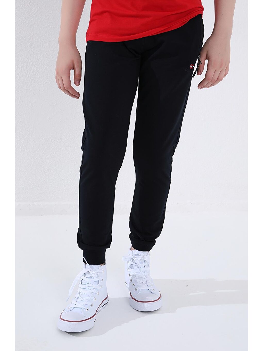 Lacivert Erkek Çocuk Jogger Fermuarlı Cep Standart Kalıp Manşetli Eşofman Alt - 64042-2