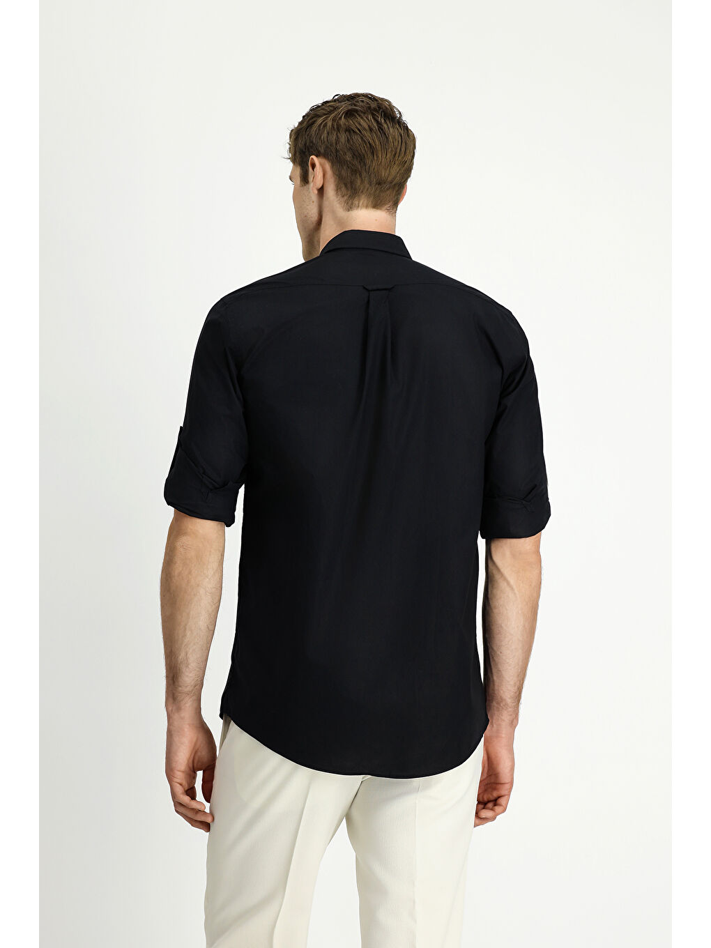 Siyah Uzun Kol Regular Fit Düğmeli Yaka Pamuk Gömlek-5