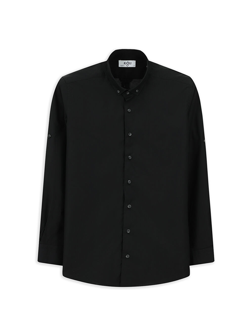 Siyah Uzun Kol Regular Fit Düğmeli Yaka Pamuk Gömlek-6