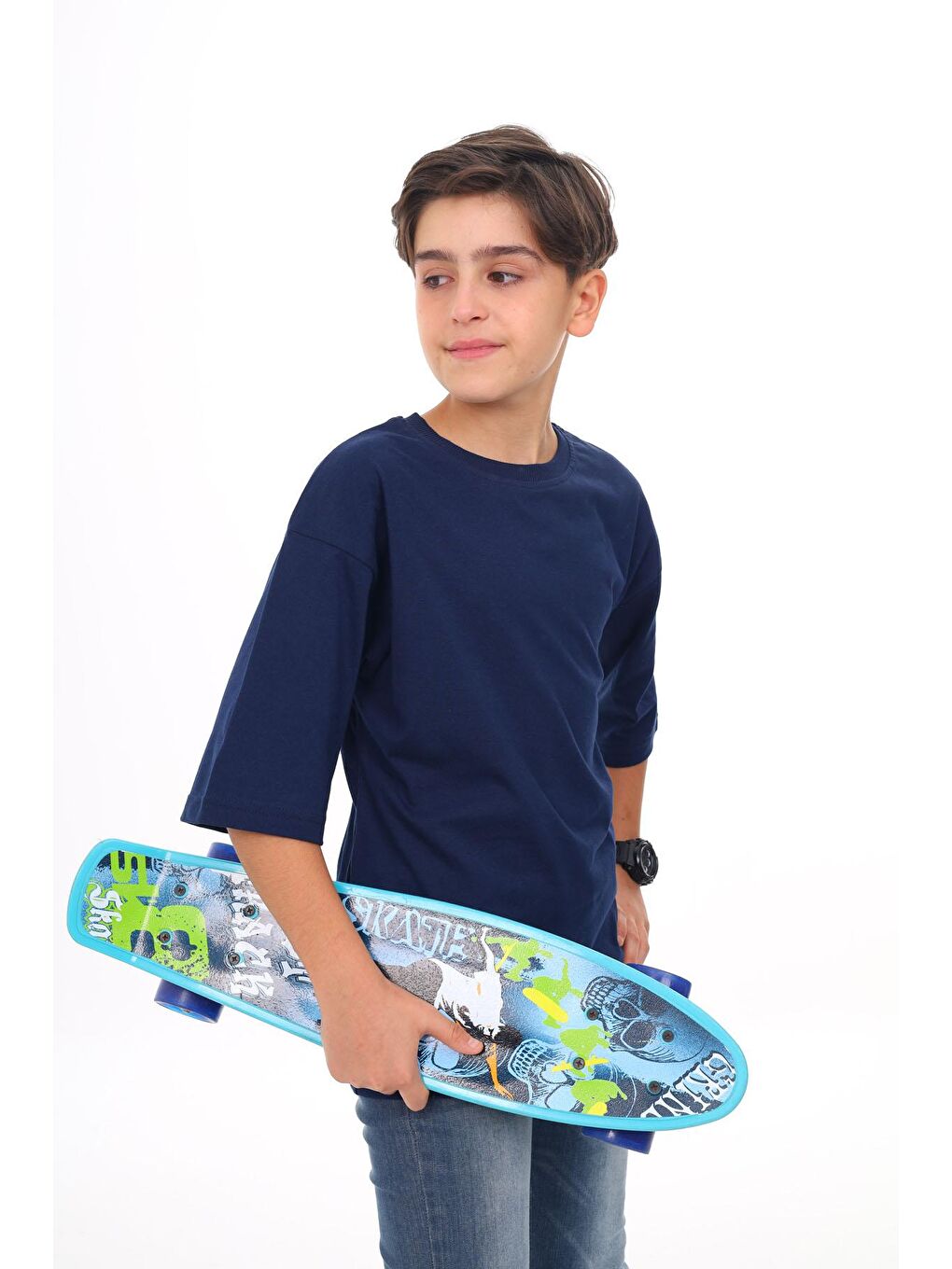 Lacivert - Beyaz Düz Bisiklet Yaka 2'li Erkek Tişört 18045-3