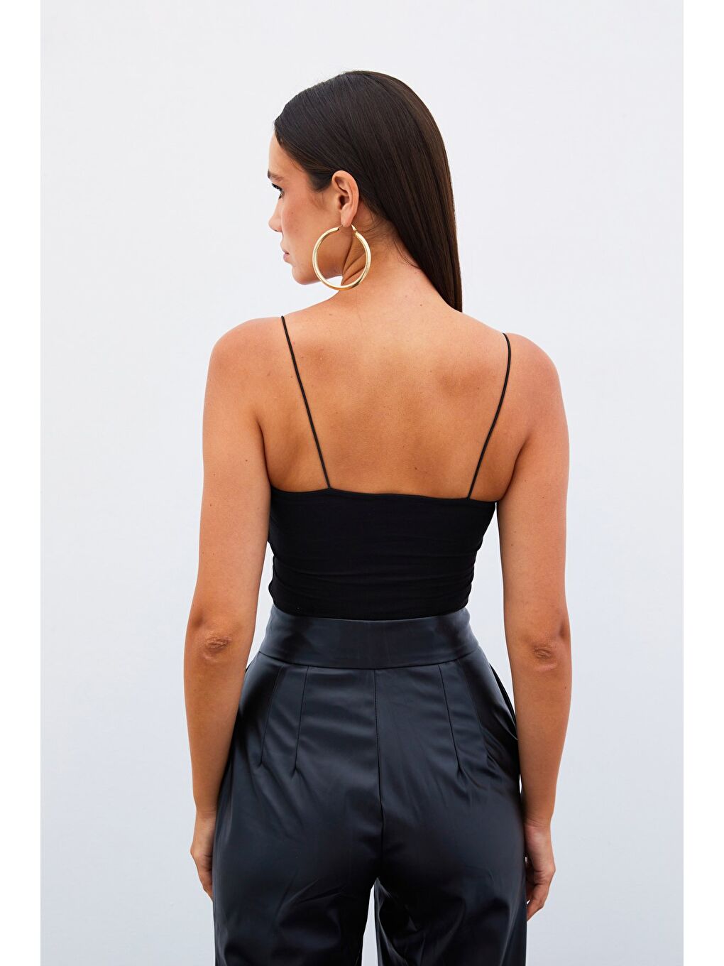 İp Askılı Crop Bluz - Siyah-3