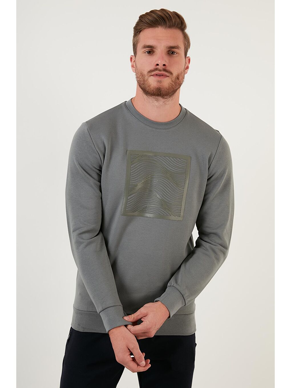 Buratti Haki Baskılı Regular Fit Bisiklet Yaka Pamuklu Sweat 5905304 - 2