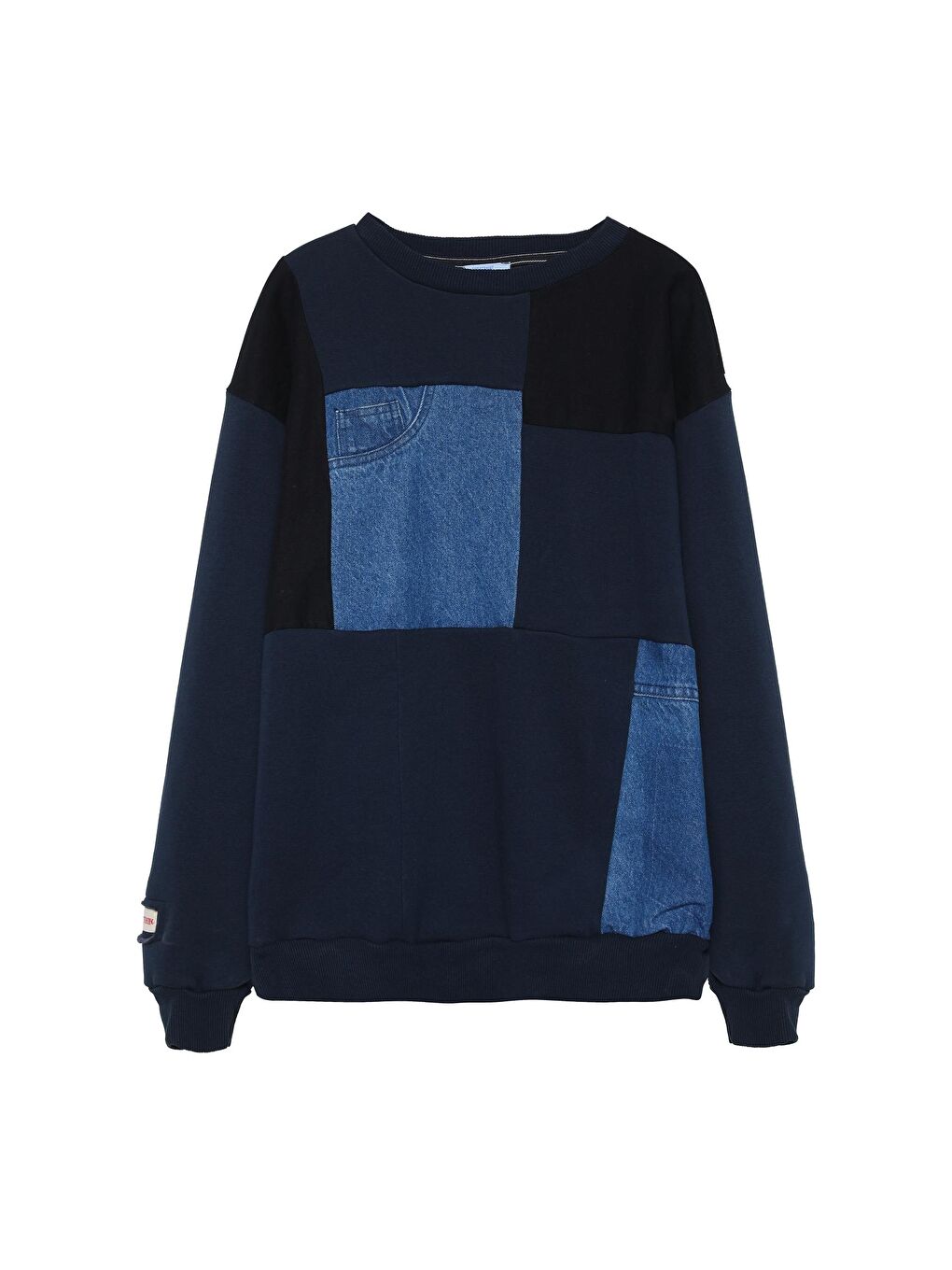 QUZU Saks Denim Blok Detaylı Sweatshirt Lacivert - 1