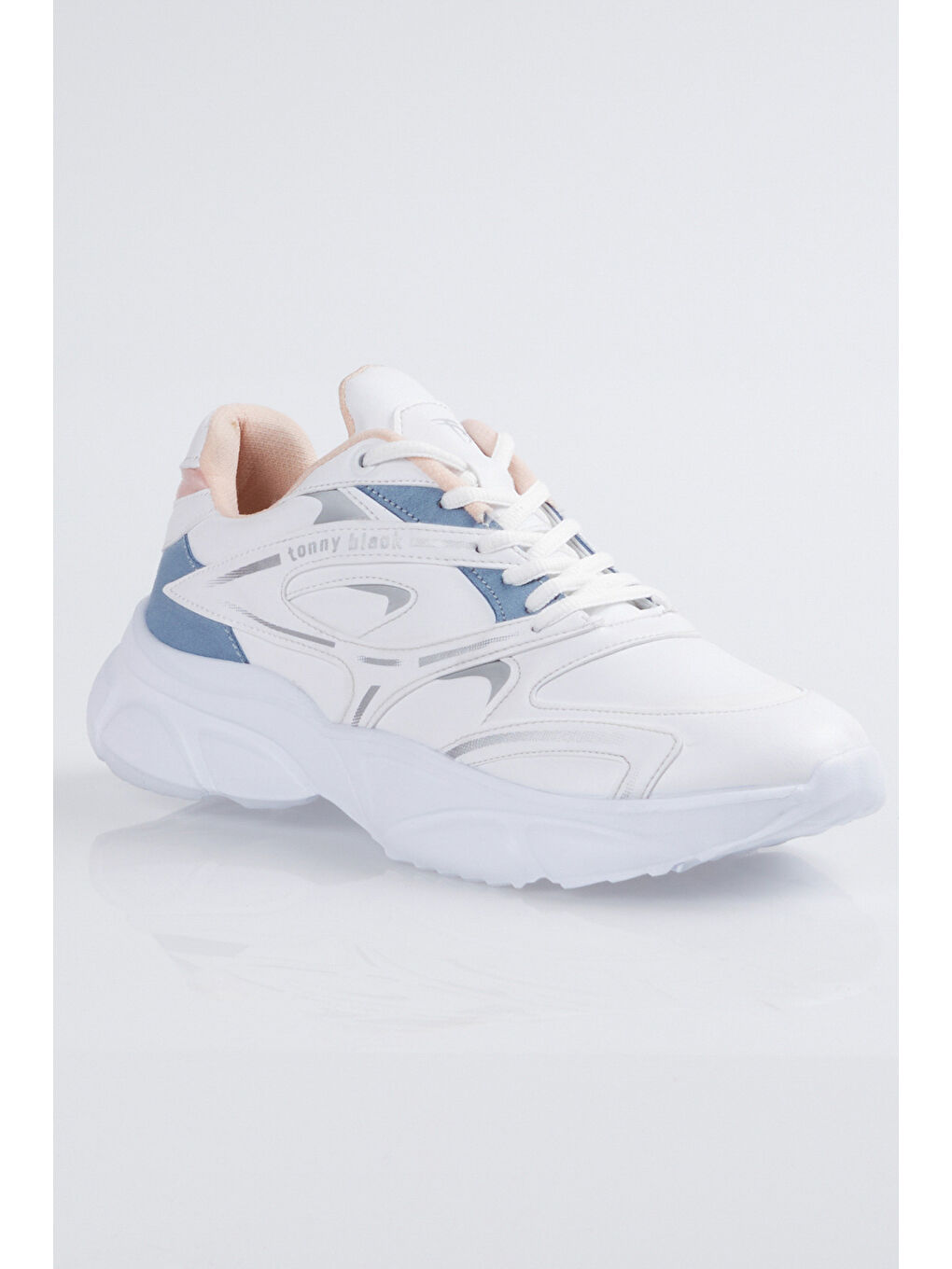 Unisex Beyaz Pembe Kalın Faylon Taban Desenli Bağcıklı Spor Ayakkabı-2