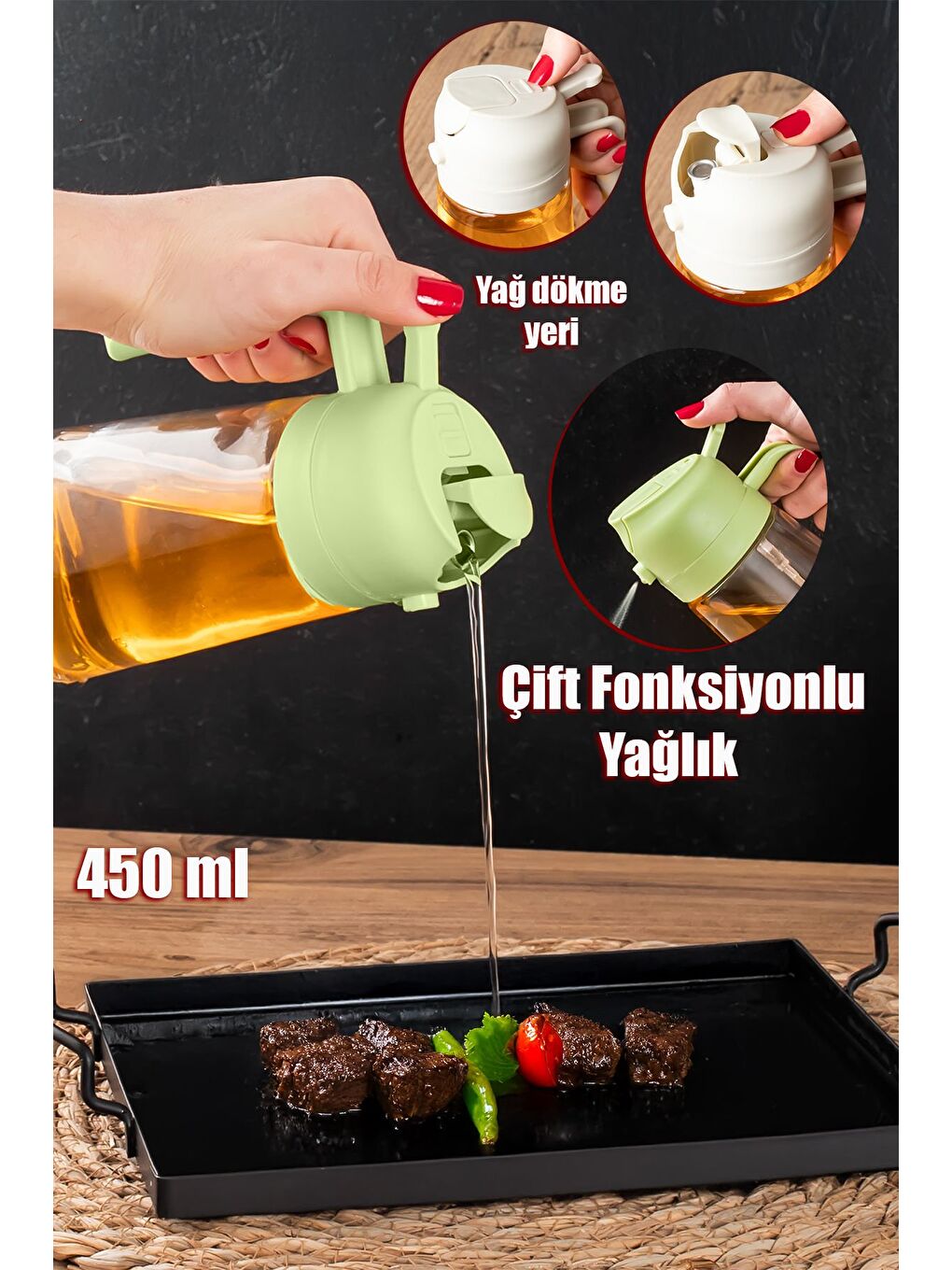 ALK-1900 Çok Amaçlı Cam Sprey Şişe -Yağdanlık Limon Sirke Sos Püskürtücü, Sızdırmaz Yağdanlık Yeşil-1