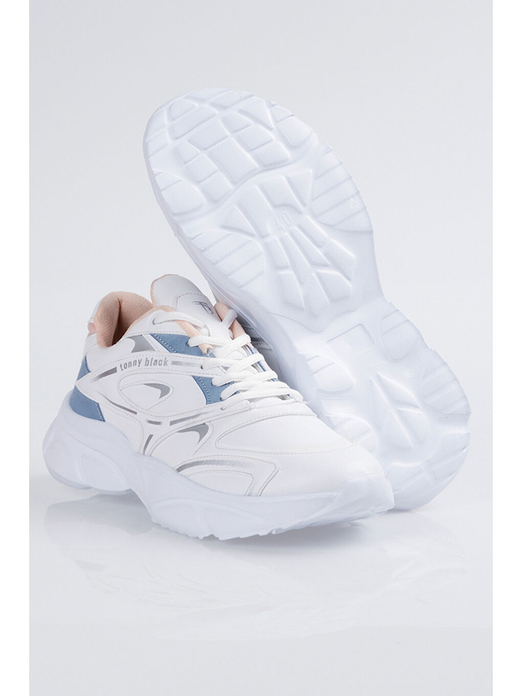 Unisex Beyaz Pembe Kalın Faylon Taban Desenli Bağcıklı Spor Ayakkabı-5