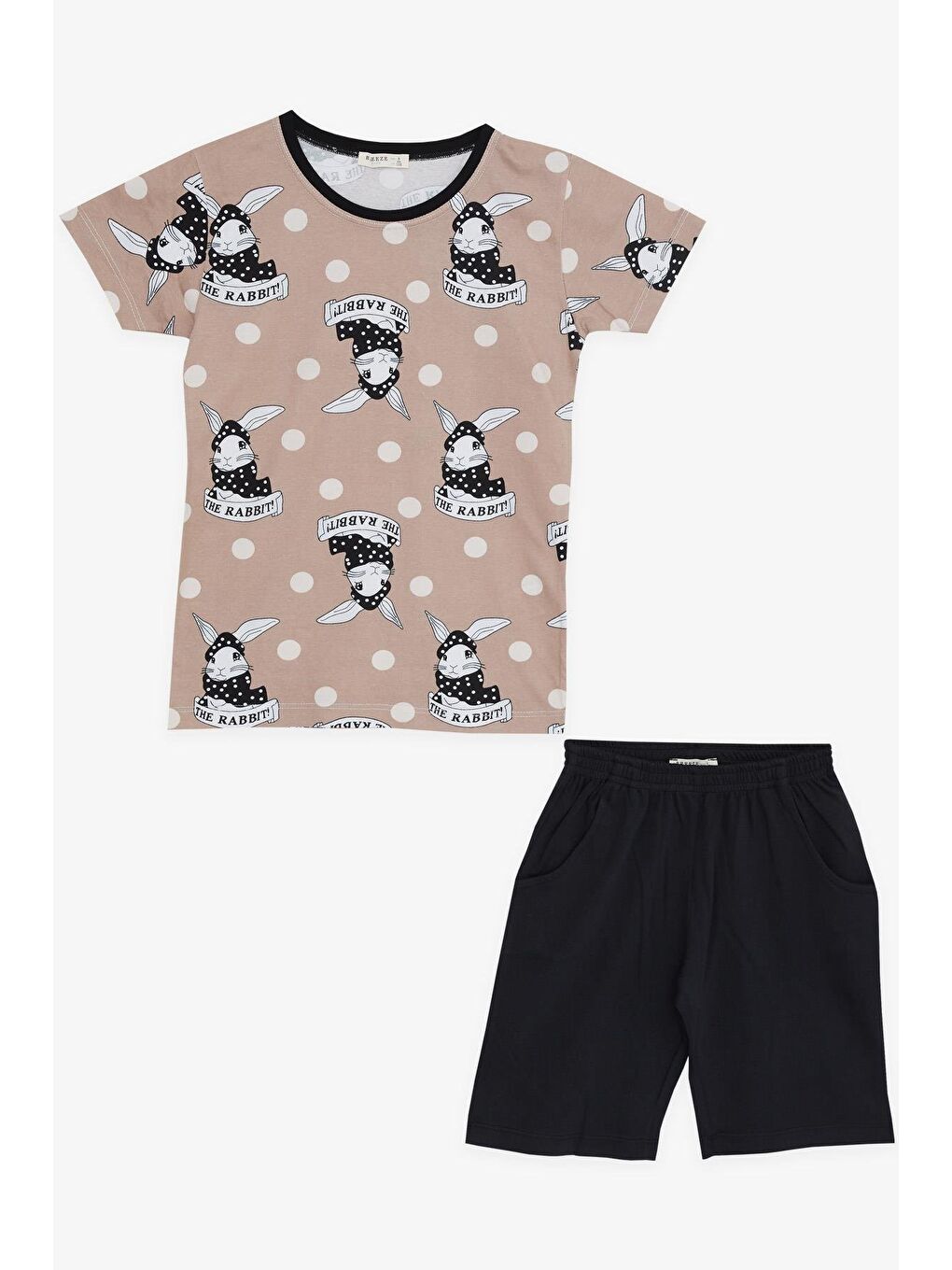Erkek Çocuk Şortlu Pijama Takımı Sevimli Tavşancık Desenli Açık Kahverengi (4-8 Yaş)