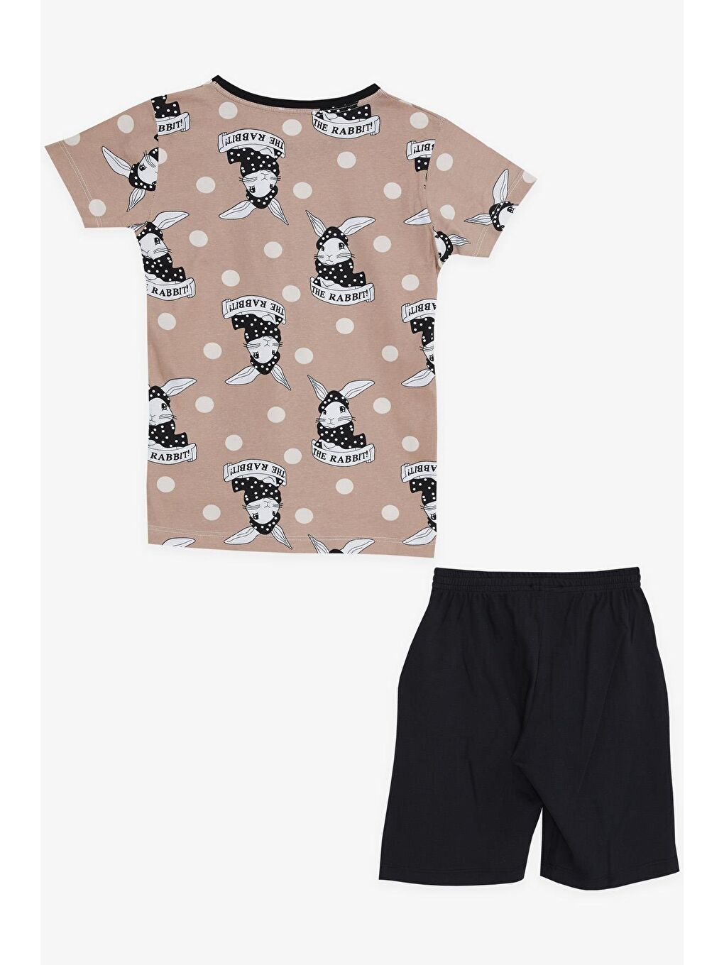 Erkek Çocuk Şortlu Pijama Takımı Sevimli Tavşancık Desenli Açık Kahverengi (4-8 Yaş)-1