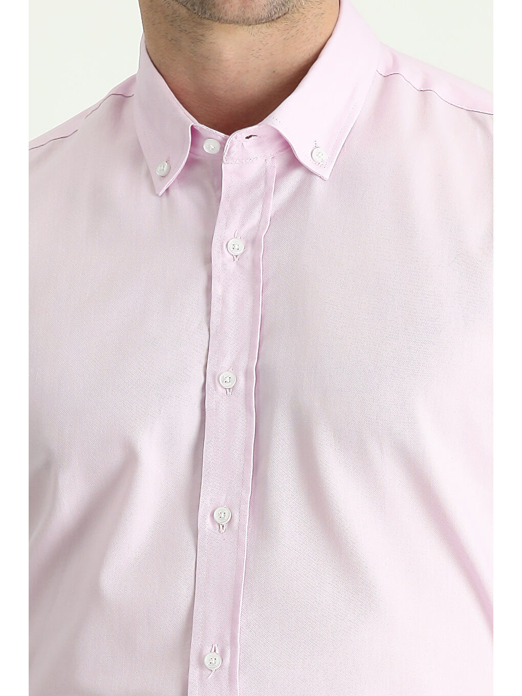 Pembe Uzun Kol Slim Fit Dar Kesim Oxford Pamuk Düğmeli Yaka %100 Pamuk Gömlek-4
